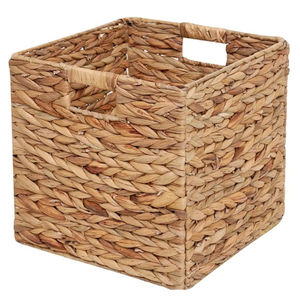 Storage Basket 11x11inch Cube, Foldable Handwoven Water Hyacinth Laundry Organizer