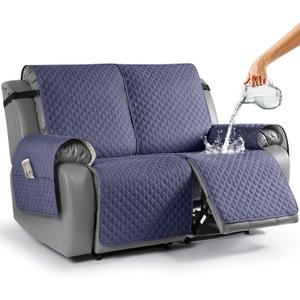 TAOCOCO Waterproof Recliner Loveseat Cover Non-Slip Sofa Slipcover, Pet Couch Cover for Loveseat Recliner with Straps, Washable Reclining Loveseat Cover Furniture Protector (2 Seater, Bluish Gray)