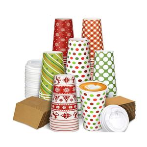 Dingion 30 Sets Christmas Disposable Coffee Cups with Lids and Sleeves 16 oz Xmas Paper Cups Holiday Hot Cocoa Chocolate Bar Supplies for Christmas Holiday Winter Party