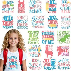 100 Days of School Iron on Transfers for T Shirts - 20 Sheets DTF Transfers Ready to Press Back to School Cute Animals Iron on Decals Vinyl Design for Clothing Jacket Hat Bag DIY Costume Decorations
