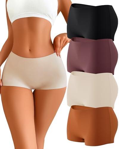 CUTE BYTE Womens Seamless Boy Shorts Underwear Soft Stretch No Show Boxer Shorts Briefs Panties for Ladies 4 Packs S