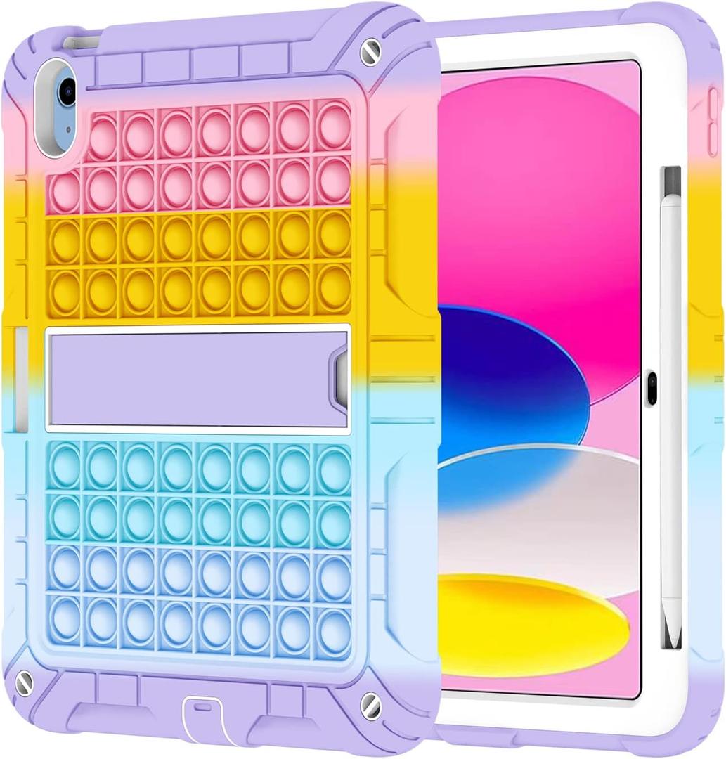 XZC Case for iPad (A16) 11th Generation 11 Inch 2025/ iPad 10th Generation 10.9 Inch 2022, Heavy Duty Shockproof Rugged Protective Case for iPad 10.9 Inch 2022 Release (Rainbow 2)