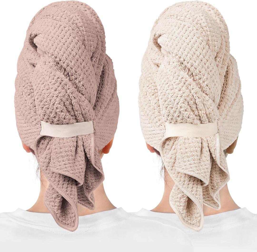 ROLSHOL 2 Packs Large Microfiber Hair Towels for Women, Super Absorbent & Quick Dry Hair Towel Wrap for Curly Hair Long & Short Hair- Anti-Frizz Hair Turbans for Wet Hair (Mauve & Clay)