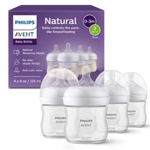 2 Packs 
Philips Avent Natural Baby Bottles with Natural Response Nipples (Slow Flow, Flow 2), 4oz
, 11oz