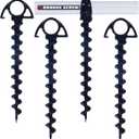 Orange Screw Ultimate Ground Anchors: Heavy Duty Screw-in Tent Stakes for High Wind, Sand, Canopies, and Camping - Made in USA, 100% Recycled, Included T-Grip Tool - (Small, 4 Pack) (Black)