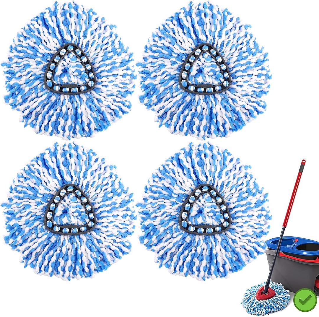 4 Pack Mop Replace Heads for O-Ceda RinseClean 2-Tank System, Spin Mop Heads Replacements for Cleaning All Hard-surfaced Floor, Microfiber Mop Refill Heads Deep Cleaning and Machine Washable