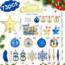 73 Pcs Blue Christmas Tree Ornaments Set Shatterproof Christmas Tree Decoration Star Topper Hanging Ball Snowflake Pickle Ornaments for Party Holiday