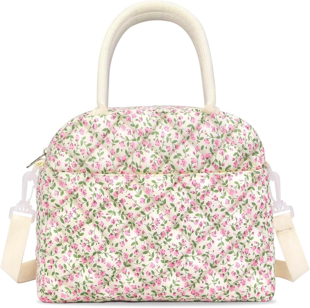 2 x SEEGU Lunch Box for Women, Cute Pink Floral Insulated Cooler Lunch Bag