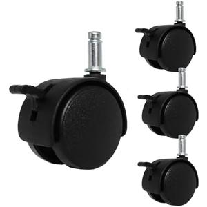 Letrushare 4pcs 1.5 Inch Swivel Caster Wheels Circlip Stem M8x20mm Lockable Brake 360 Degree Rotatable Rollers Small Black Nylon Castor Replacement for Furniture Table Desk Chair Stool Shelf Cabinet