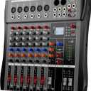 Professional DJ Audio Mixer - NEW BAXS 6 Channel DJ Bluetooth Controller Sound Mixer, USB Interface, 6 XLR Mic/ Line Input, AUX, FX Processor MP3 Player, +48V Phantom For Karaoke Studio Streaming Recording