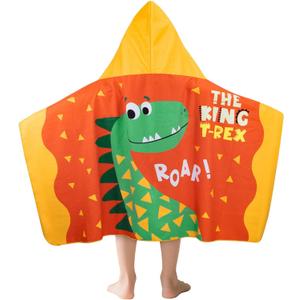 Kids Beach Towel Kids Bath Towel with Hood for boy Girls(3-10 Years) Soft & Absorbent Hooded Swim Pool Bath Towel Cute Cartoon Cotton Hooded Poncho Towels Bathrobe 30 x 50 (Orange)