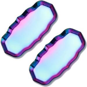 2 Pack 9 Inch Rainbow Stainless Steel Tray, Irregular Lacy Edge Kitchen Trays Counter Decorative Platter with Curved Lip, Chromatic Vanity Jewelry Serving Tray for Desktop, Bathroom, Exxacttorch