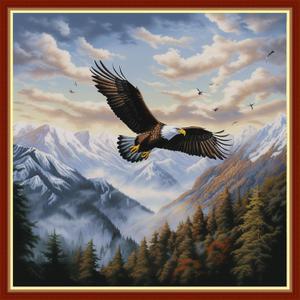 Findvoor Stamped Cross Stitch Kits for Beginners Full Range of Cross Stitching Embroidery Pattern for Adults, 11CT DIY Needlepoint Embroidery Starter Kits-Flying Eagle 17.7x17.7 inch, Small