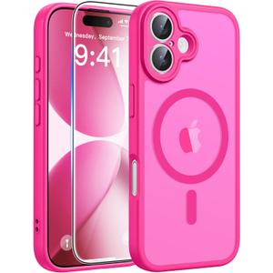 FNTCASE for iPhone 17 Case: [Compatible with Magsafe] Translucent Matte Cases with [Full Camera Protection] [Screen Protector] Military Grade Shockproof Protective Phone Cover - Hot Pink