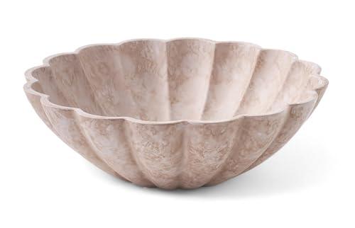 LuxLand Home Large Decorative Bowl, Modern Storage Bowls for Home Decor, Artificial Stone Beige Color, Stylish Decorative Fruit Bowl for Kitchen Counter, Key Bowl for Entry Table, Ruffle Decor
