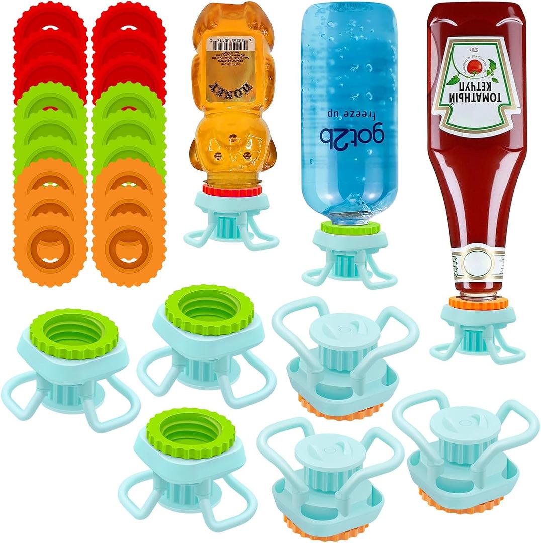 6-Pack Bottle Emptying Cap Kit - 3 Sizes, Reusable, Leak-Proof, Upside Down Dispenser for Most Bottles - Easy, Zero Waste, Money Saver (6pcs)