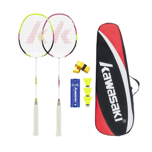 Kawasaki Badminton Rackets, Professional Graphite Shaft Badminton Set of 2 for Backyard, with 2 Lightweight Carbon Badminton Racquets/3 Badminton Shuttlecocks/2 Racquet Overgrips/1 Carry Bag