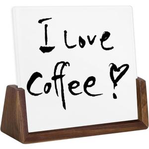 Desktop Glass Dry Erase White Board with Walnut Wood Base, Memo Whiteboard, Writing Note Pad, Mini Glassboard for Tabletop Display(Walnut Base, White Glass)