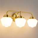 RUIYEY Bathroom Vanity Light Fixtures: 3-Lights Gold Vanity Lights Over Mirror, 17 Inch E26 60W Modern Bathroom Lighting Fixture with Milky White Glass for Bath Restroom