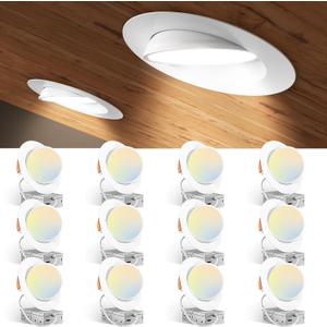 Amico 12 Pack 6 Inch 5CCT Gimbal LED Recessed Ceiling Light, 360&90 Adjustable Eyeball Directional Can Lights, Dimmable Retrofit Wafer Downlight with Jbox, 12W 1200LM CRI90+, White, ETL&FCC