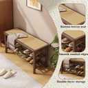 Bamboo Shoe Rack Bench with Rattan Seat, 3-Tier Shoe Storage Bench, Entryway Bench for Hallway Walnut-23.62 inches