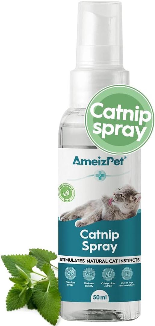 2 x AmeizPet Catnip Spray for Cats, Cat Scratching Sprays, Transparent Cat & Kitten Behaviour Spray 50 ml (1.69 Oz)