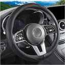 Car Steering Wheel Cover, 15 Inch Microfiber Suede Leather Breathable Vehicle Steering Wheel Protector, Anti-Slip Comfortable Automotive Interior Accessories, Universal Fit (Black/Black)