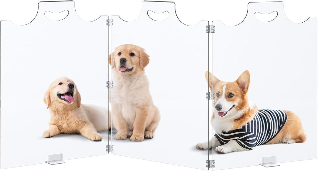 Clear Acrylic freestanding Dog Gate 3 Panels for The House, 31.5'' Extra Tall Pre-Installation Clear Acrylic Pet Gate, Folding Freestanding Dog Gates for Doorways for Small Pets