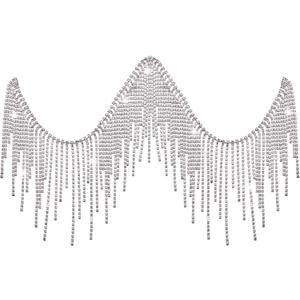 Rhinestone Fringe Belt Beaded Ribbon Diamond Tassel Chain for Jeans Clothing Accessories DIY Decoration (2 Yard, Silver)
