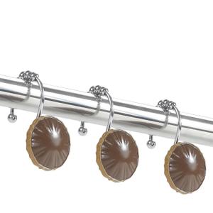 Shower Curtain Hooks Rings, Decorative Rust Proof Stainless Steel Glide Rollers Shower Hooks Rings for Bathroom Shower Rods Curtains, Set of 12, Brown