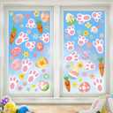 4 Sheets Easter Window Clings Colorful Egg Carrot Window Decals Holiday Windows Decoration Easter Rabbit Footprints Electrostatic Windows Stickers for Home School Shop Glass Display Party Supplies (907)