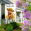 Welcome Summer Highland Cow House Flag 28x40 Inch Double Sided, Floral Yard Flag Farmhouse Holiday Outdoor Decorations