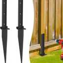 Fence Post Repair Kit, 2-Pack Fence Post Anchor with 3mm Heavy Duty Plate, 15.7-Inch Depth Metal Ground Spikes for Repairing Wood Post, Mailbox, Deck Railing, Black