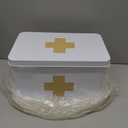 Lassos Boutique 13" Retro Enameled First Aid Box, Medicine Storage with Lid, Tray, Dividers, White/Tan