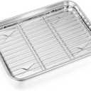 P&P CHEF 9 Inch Baking Sheet Pan with Rack Set, Stainless Steel Cookie Sheet Pan Tray with Cooling Rack for Oven Use, Cooking Roasting, Non Toxic & Dishwasher Safe, Heavy Duty