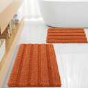 Non Slip Thick Shaggy Chenille Bathroom Rug Sets 2 Piece, Thickened Hot Melt Rubber Bottom Bath Mats for Bathroom, Bath Rugs Quick Dry Machine Washable for Shower (Burnt Orange, 32"x20" Plus 17"x24")