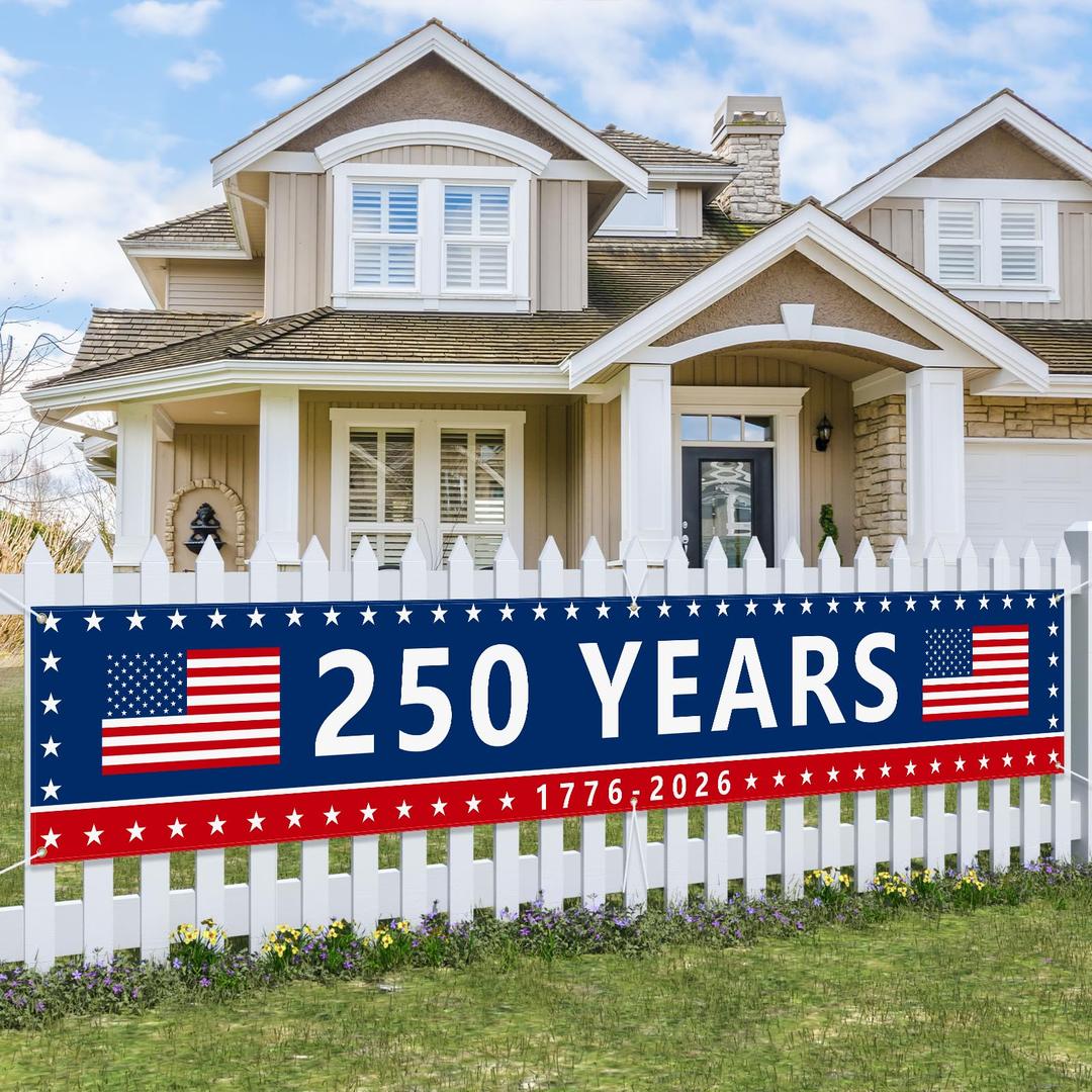 Probsin 250th Anniversary Banner 120" x 20" Freedom 250 Years Birthday 1776-2026 American Flag Patriotic Party Supplies Home Decorations for Outdoor, Indoor, Yard, Garden, Porch, Lawn