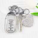 Key Fob Cover with Diamond Bling Keychain for Women, Car Key Holder Compatible with Honda 2022 2023 2024 2025, TPU Key Case and Elegant Heart Key Chain (Silver, 1PCS)