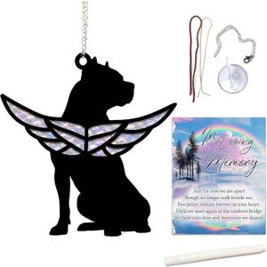 Pitbull Memorial Suncatcher, Personalized Dog Angel Wings Ornament with Name Date, Loss of Dog Sympathy Gift, Dog Passing Away Gift, Pet Loss Bereavement Gifts, Dog Loss Remembrance Gifts