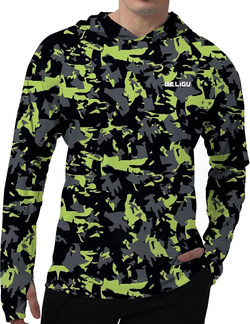 Men's UPF 50+ Sun Protection Hoodie Shirt Long Sleeve SPF Fishing Outdoor UV Hiking Lightweight Shirts (Black, XXXL)