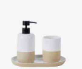 VCNY 3PC BATH ACCESSORY SET-EHITE/TAN