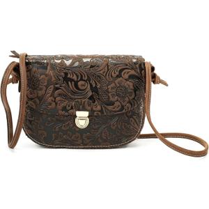 MASIWEI Genuine Leather Womens Purse Small Crossbody Bag for Women Floral Embossed Shoulder Handbags for Commute Travel