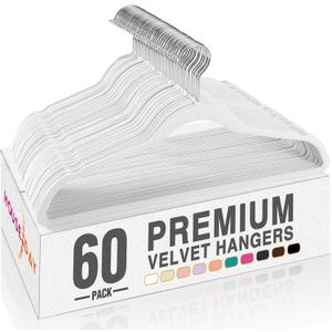 HOUSE DAY White Velvet Hangers 60 Pack, Non Slip Clothes Felt Hanger Heavy Duty for Coat, Premium Slim Space Saving Suit Hangers for Closet Organizer, 360 Rotating Silver Hook, White 