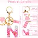 Alphabet Initial Letter Keychains for Women Pink White Tassel Flower Pendant Car Key Ring for Backpack Handbags Charm