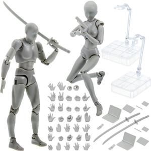 Yookeer Body Set, Drawing Action Figures Female and Male PVC Drawing Doll Human Model Manikin Art Mannequin Figures with Joints for Artists (Gray)
