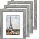 Hongkee 8x10 Picture Frame Set of 4, Made of Real Glass and Grey Wooden Frame, 8 by 10 Photo for Wall or Tabletop - Display Picture 5x7 with Mat or 8x10 Without Mat