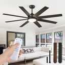 Ceiling Fans with Lights, 60 inch Black Ceiling Fan with Light and Remote, Outdoor Ceiling Fans for Living Room Patio, 6 Speeds, Reversible Quiet DC Motor, 3 CCT, Bi-color 8 Blades