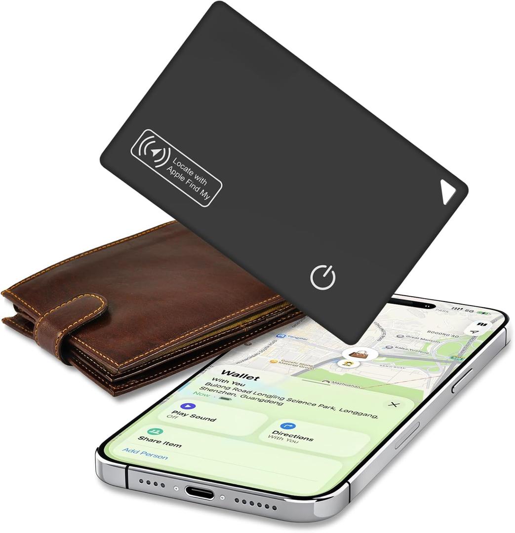 Wallet Tracker Card, Credit Card Size, Ultra-Thin Smart Tracker for Wallet, Works with Apple Find My (iOS Only), Rechargeable Bluetooth Tracker, Wireless Charging, Item Finder for Passport, Luggage