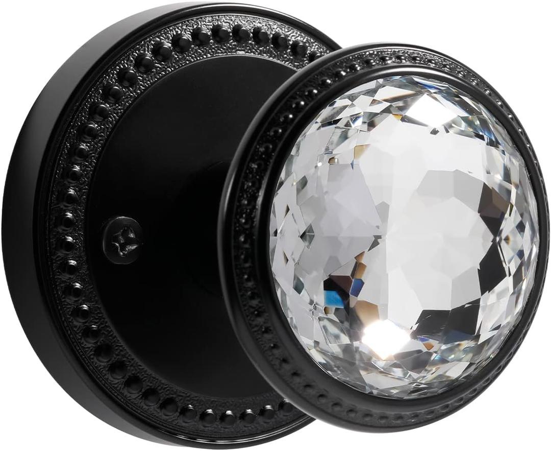 1 Pack Black Door Knobs Crystal Door Knob Passage Door Knob for Hall and Closet Glass Matte Black Zinc Alloy