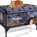 Heated Cat House for Outside, Insulated Weatherproof Heated Outdoor Cat House with Waterproof Eaves & Escape Door, Elevated Outdoor Cat Shelter for Feral Stray Cat (Black Camo, 25.6"x17"x18")